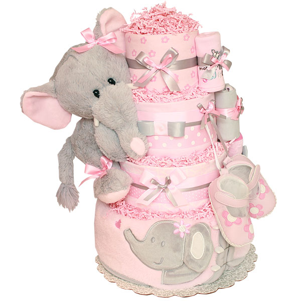 11 Photos of Pink And Gray Diaper Cakes Ideas