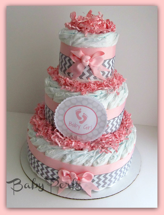 Pink and Grey Baby Shower Diaper Cake