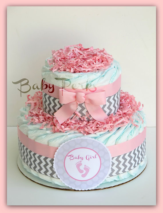 Pink and Grey Baby Shower Diaper Cake