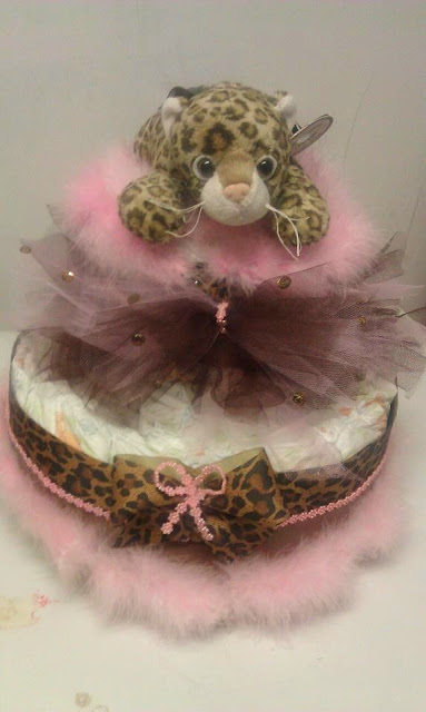 Pink and Leopard Diaper Cake