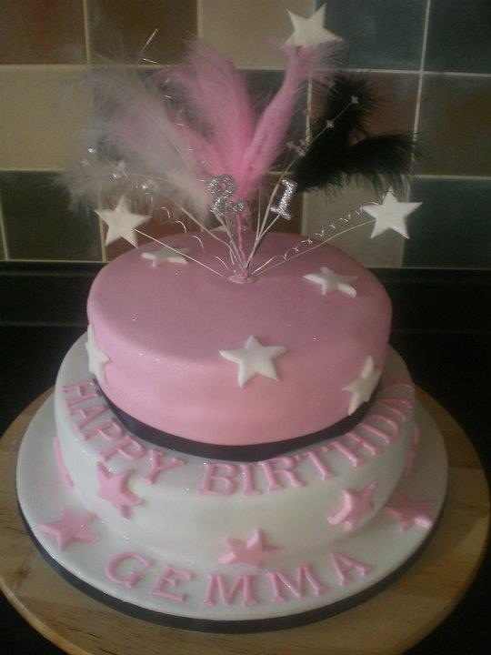 Pink and White 2 Tier Birthday Cake