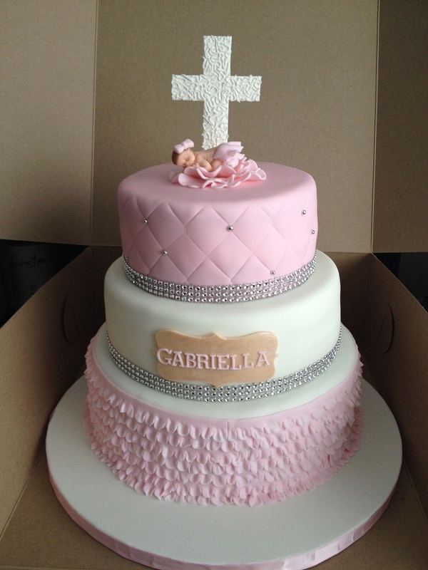 Pink and White Baptism Cake