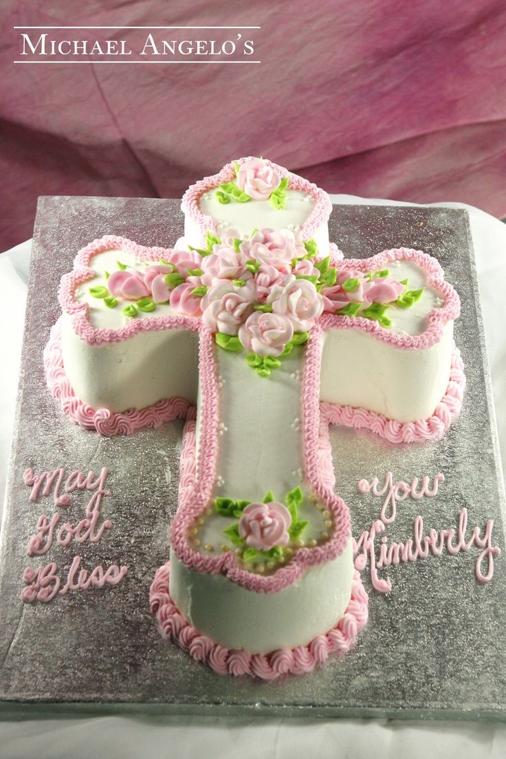 Pink Baptism Cross Cake