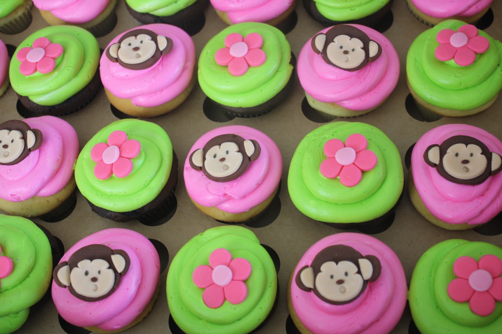 Pink Mod Monkey Cupcakes