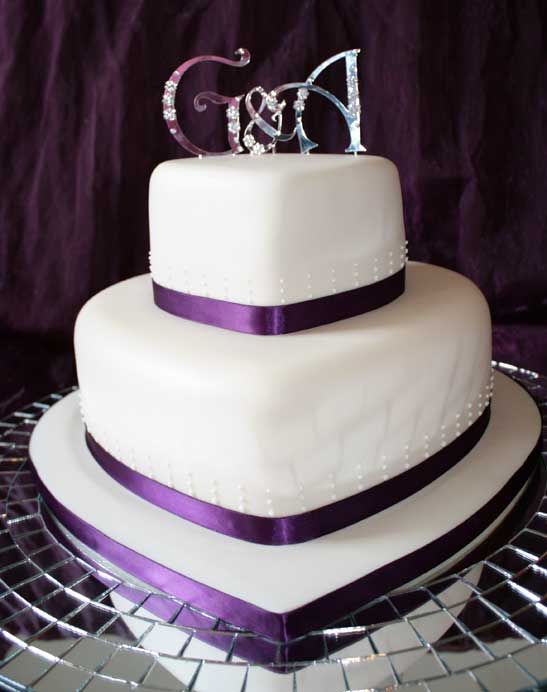 Purple 2 Tier Heart Wedding Cake