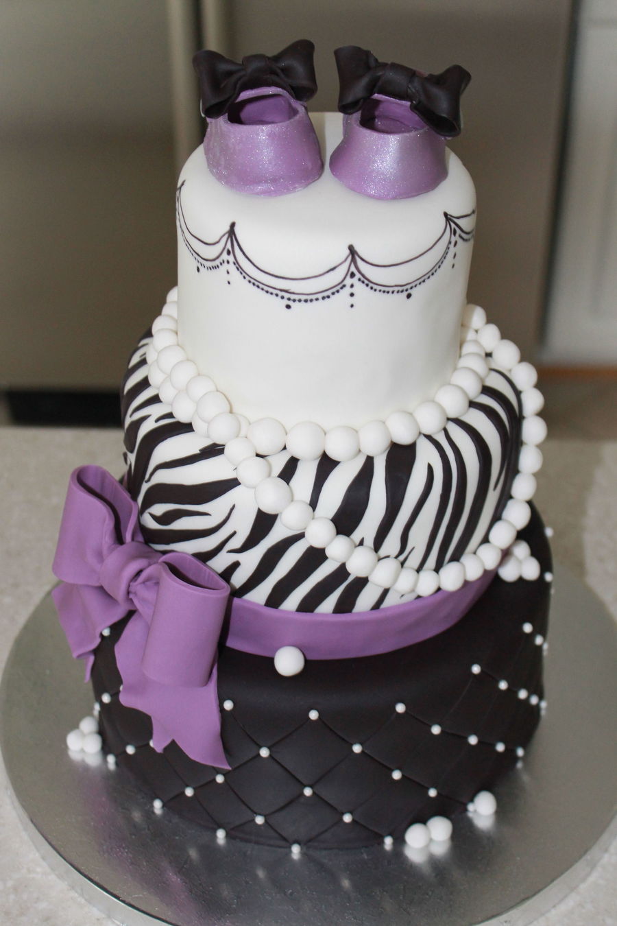 Purple and Black Zebra Baby Shower Cake