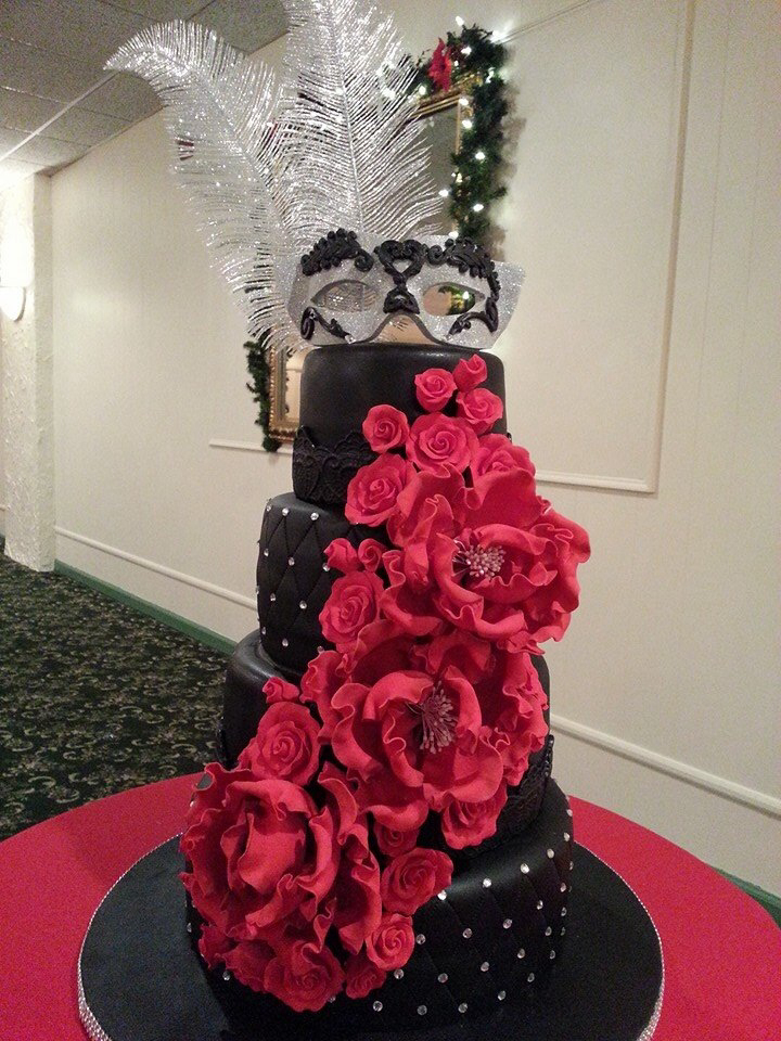 Red and Black Masquerade Sweet 16 Cakes