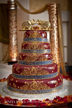 Red and Gold Indian Wedding Cake