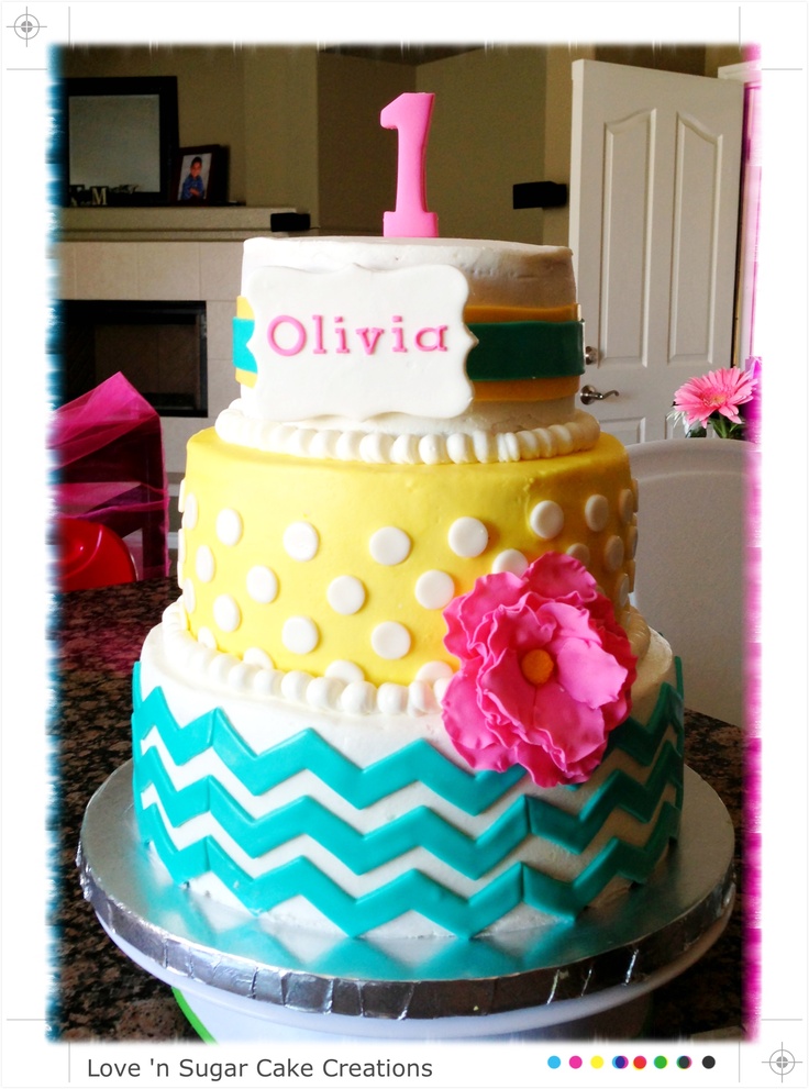 Turquoise and Pink Chevron Birthday Cakes