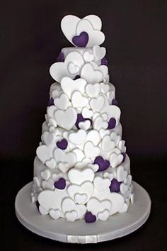 White and Silver Heart Wedding Cake