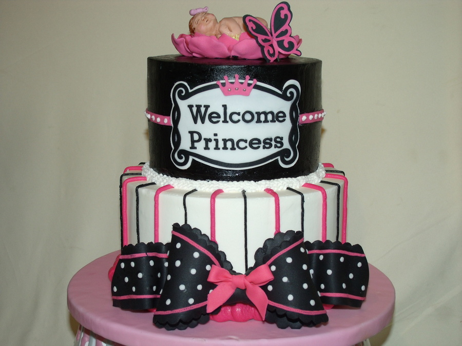 Baby Shower Cake Pink Black and White