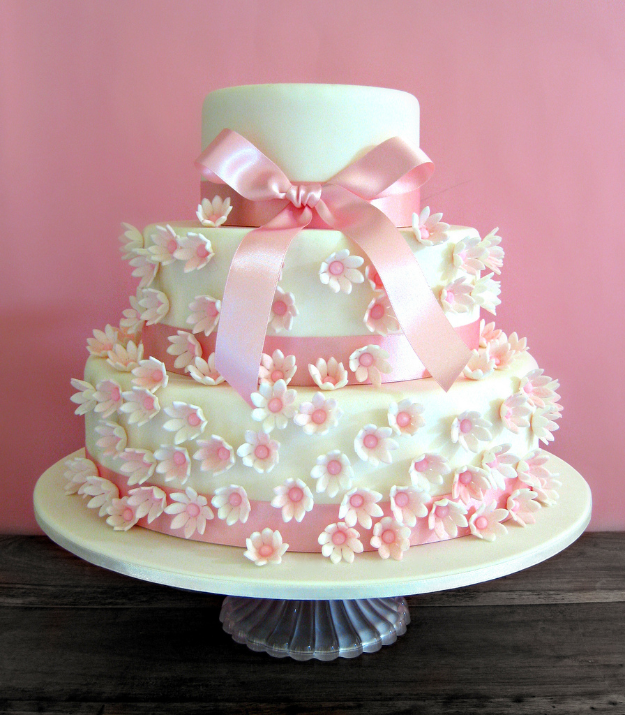 Birthday Cake with Pink Flowers