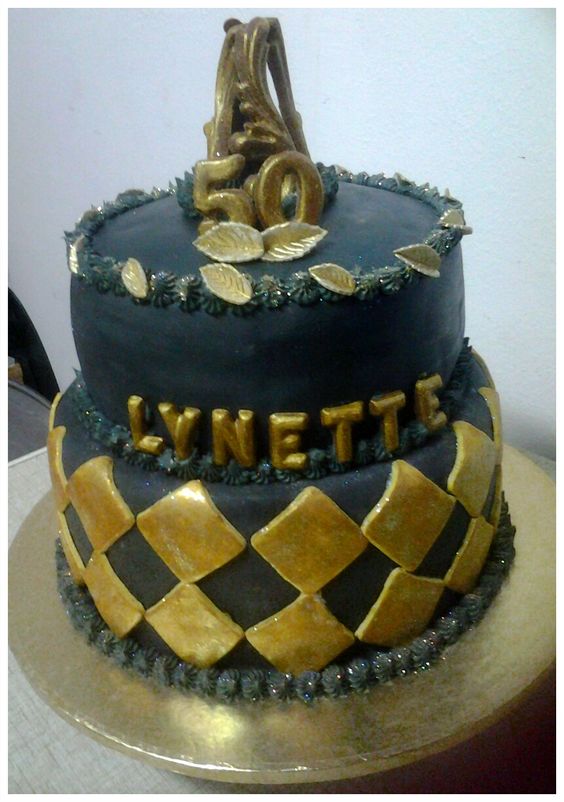 Black and Gold 50th Birthday Cake