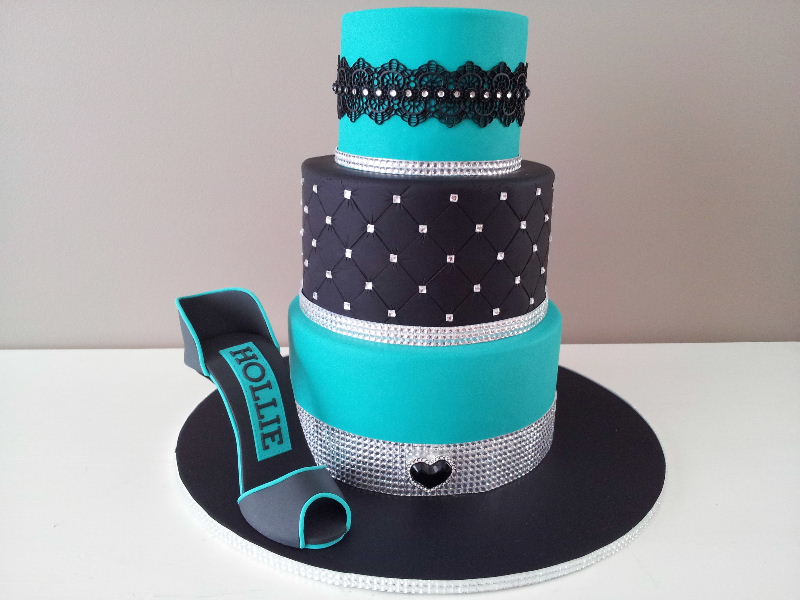 Black and Teal Birthday Cake