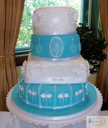 Blue and White Wedding Cake