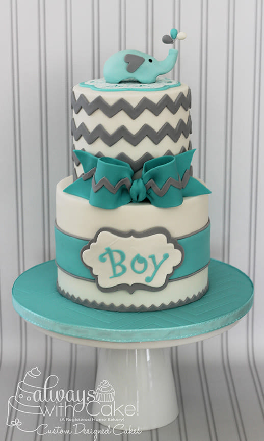 Elephant and Chevron Baby Shower Cake