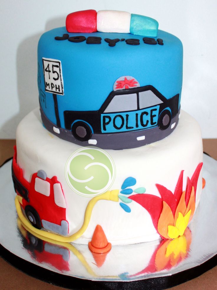 Fire Truck and Police Car Cake