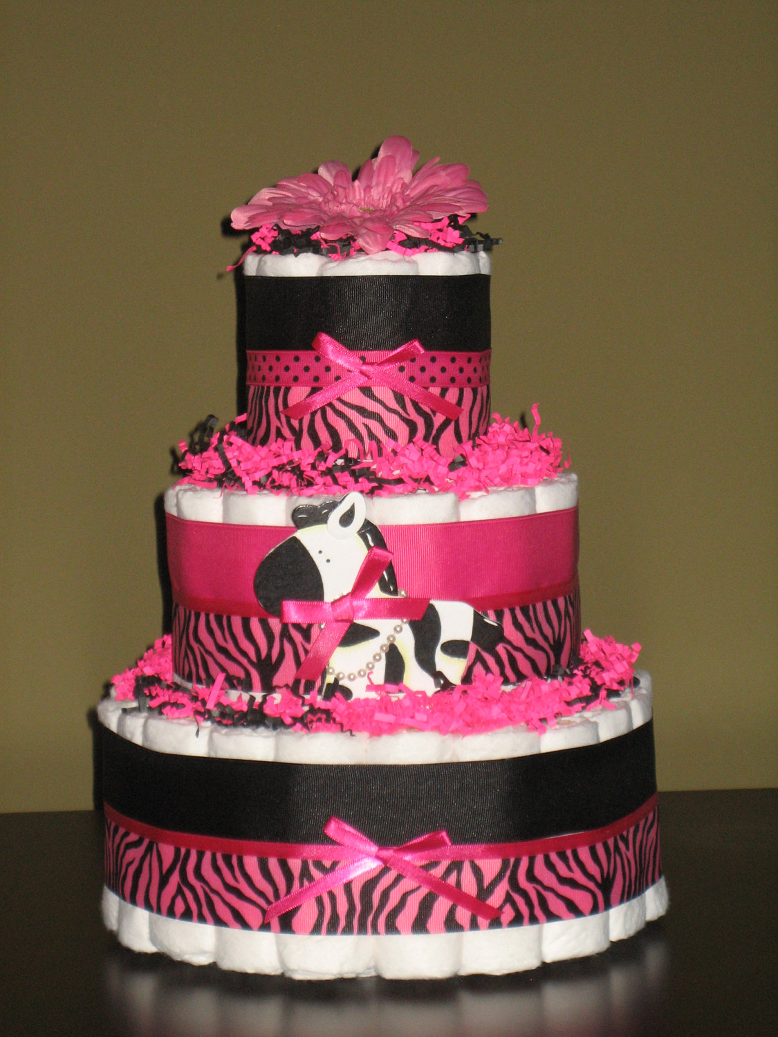 Hot Pink Zebra Baby Diaper Cake