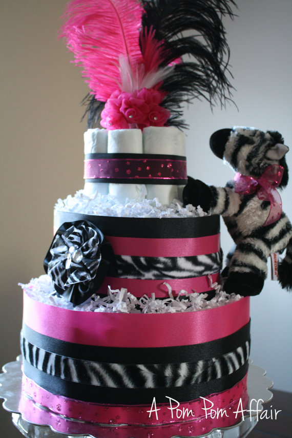 Hot Pink Zebra Diaper Cake