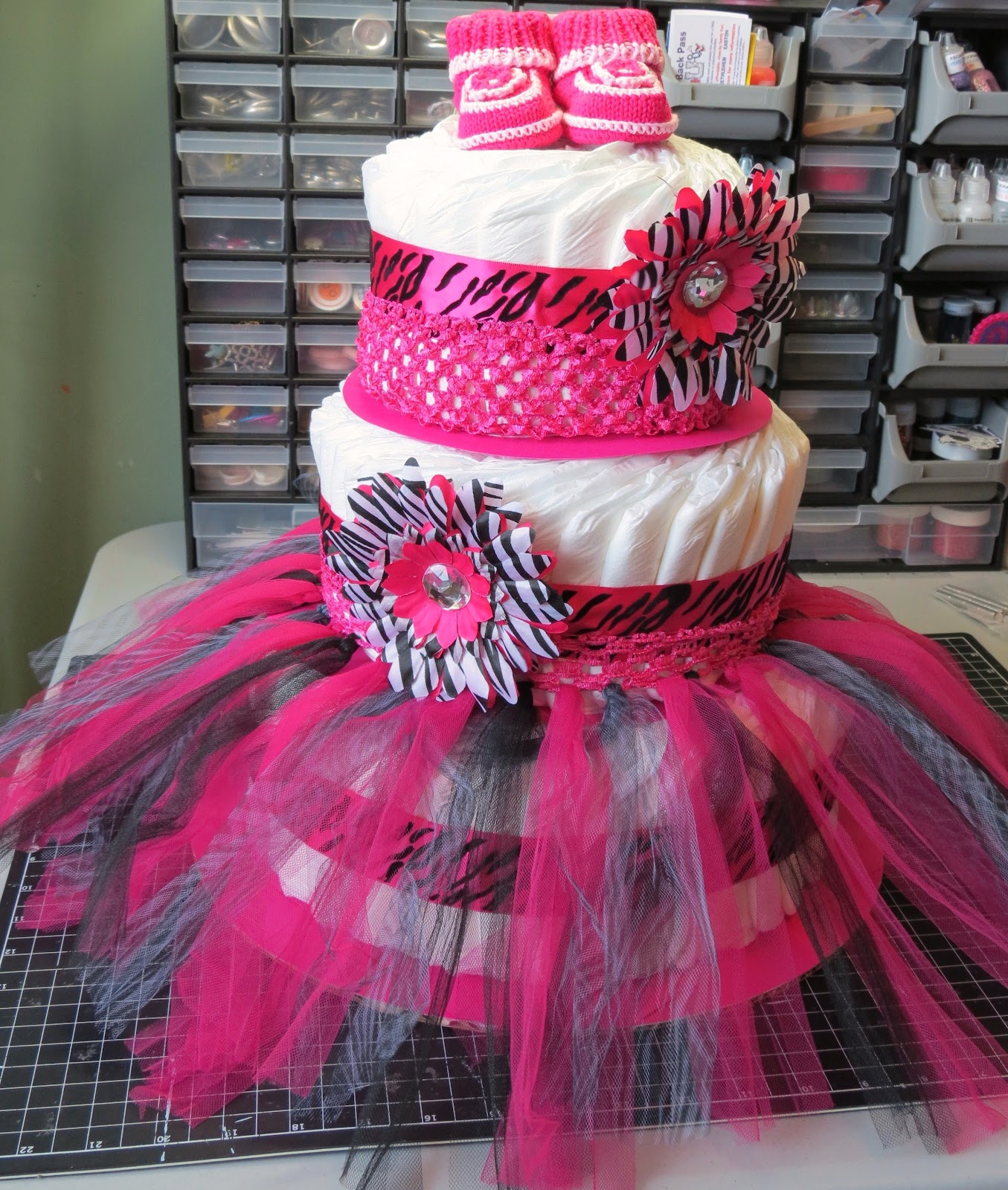 Hot Pink Zebra Print Baby Shower Cake