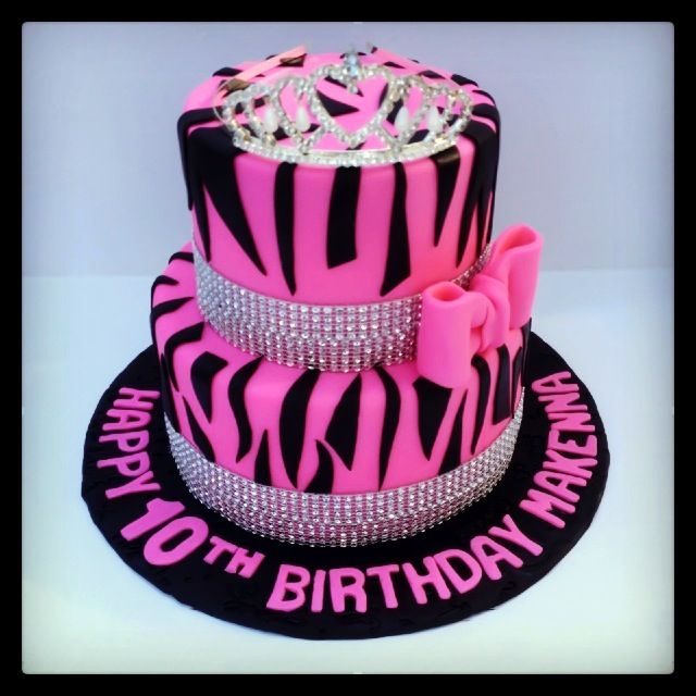 Hot Pink Zebra Print Birthday Cake