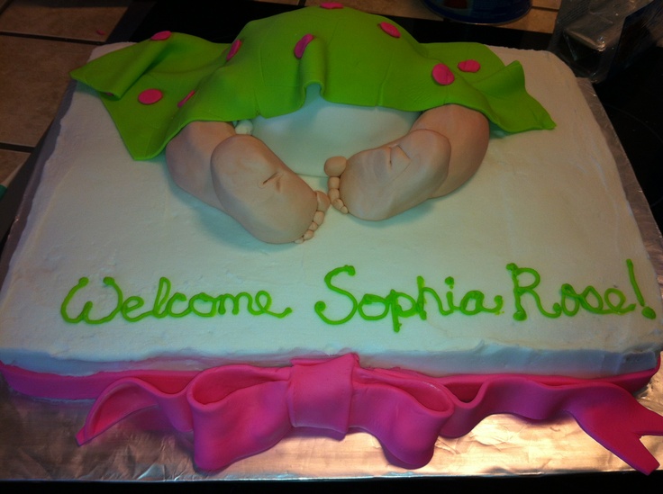 Lime Green and Pink Baby Shower Cake