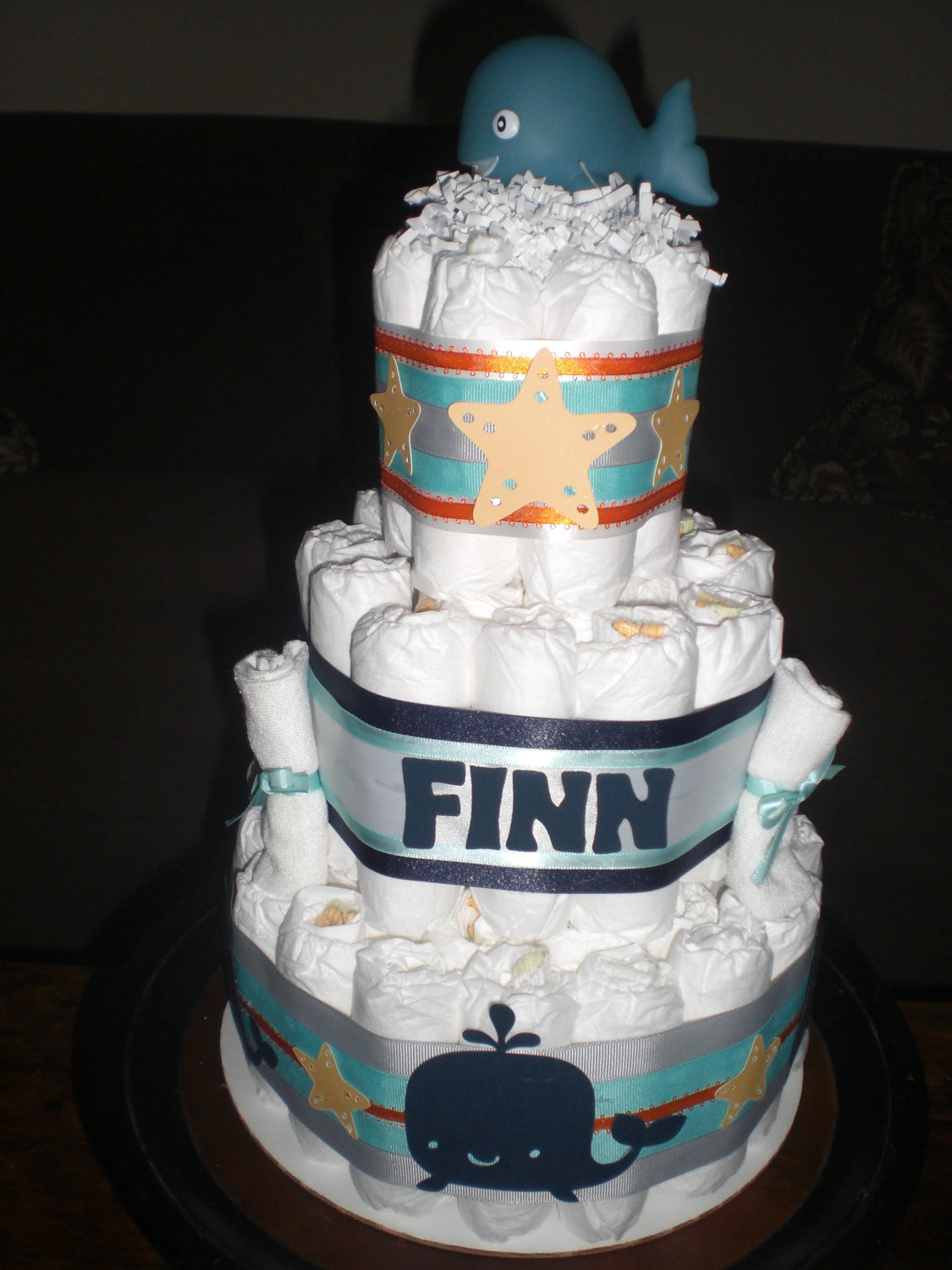 Nautical Whale Baby Shower Diaper Cake