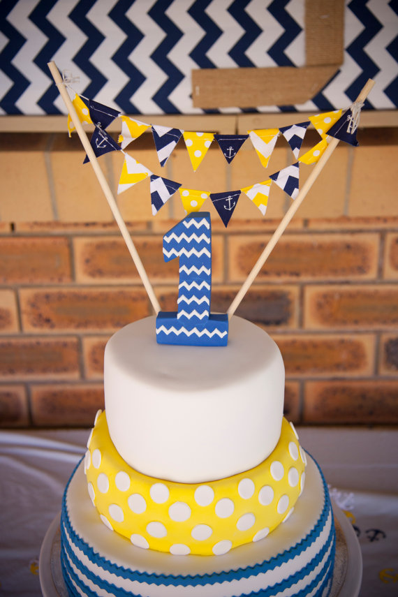 Navy Blue and Yellow Birthday Cake