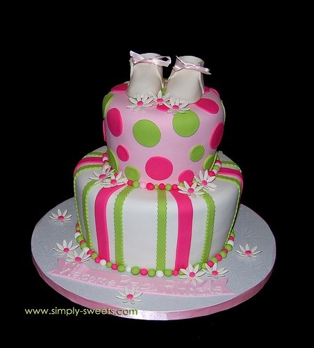 Pink and Green Baby Shower Cake