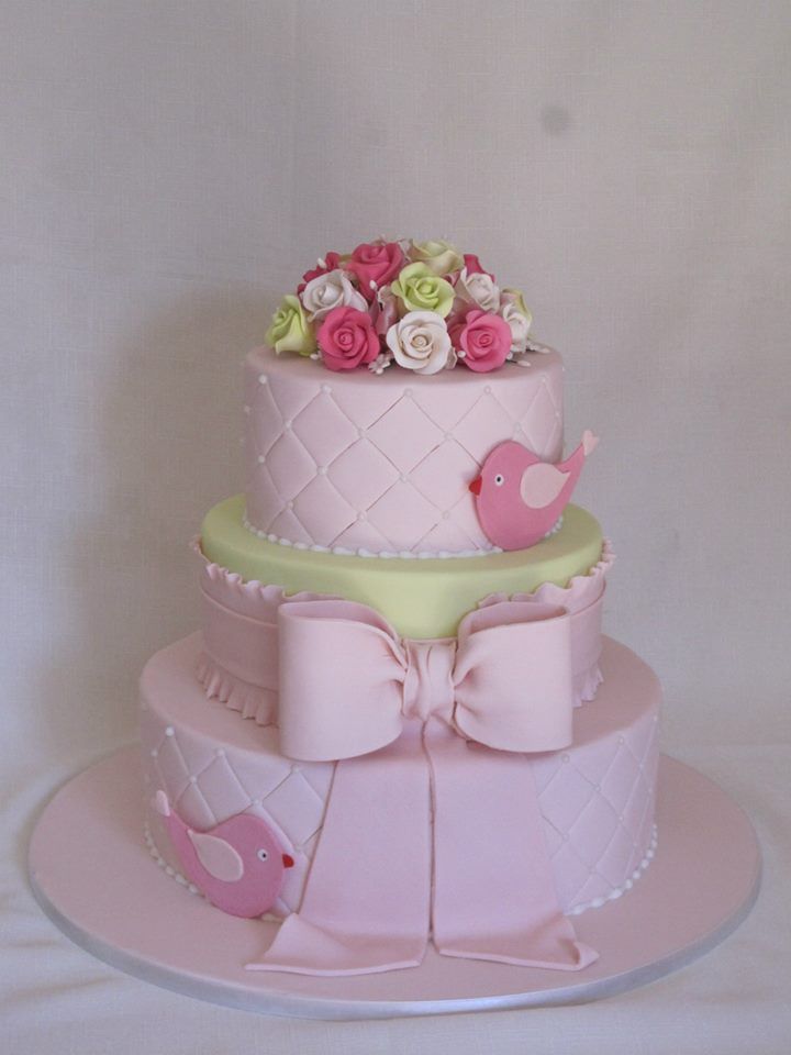 Pink and Green Baptism Cake