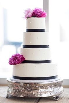 Pink and White Buttercream Wedding Cake