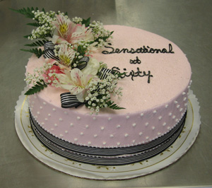 Pink Birthday Cake with White Flowers