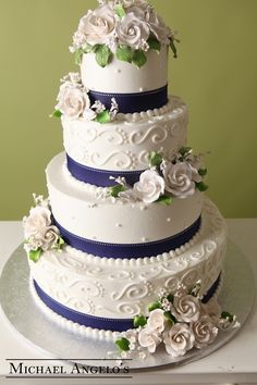 12 Royal Blue Ribbon Wedding Cakes Photo Royal Blue And White