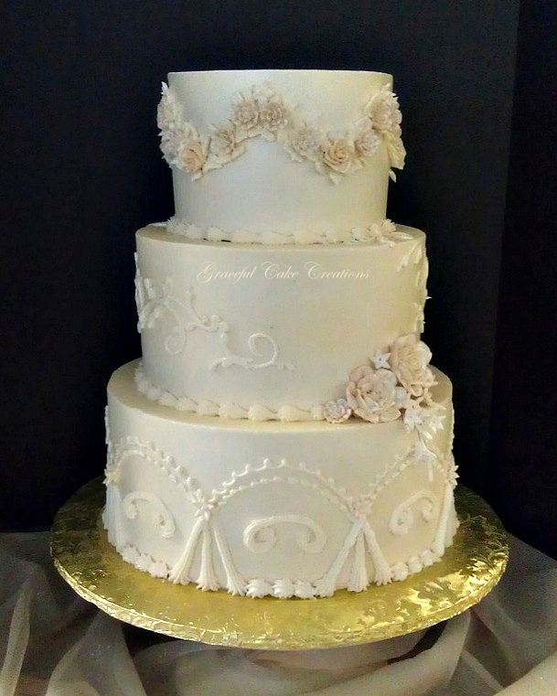 Vintage Ivory Buttercream Wedding Cake