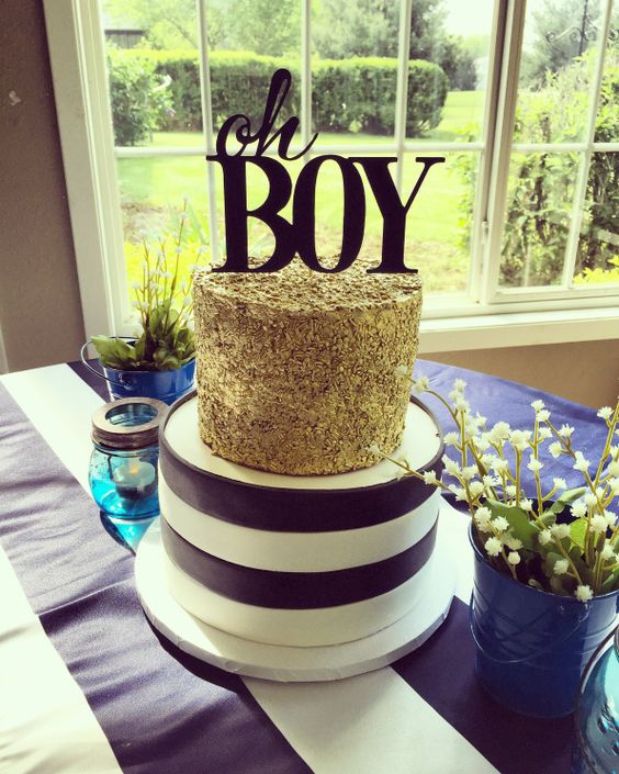 White and Gold Baby Shower Cake