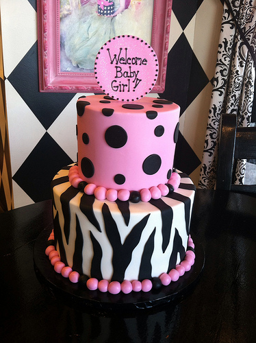 White and Pink Zebra Baby Shower Cake