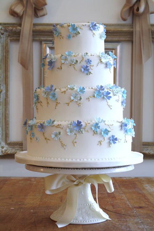 Baby Blue and Gold Wedding Cake