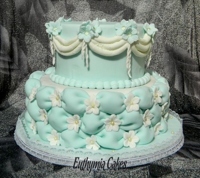 Baby Blue White Wedding Cake