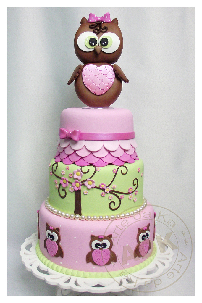 Baby Girl Owl Birthday Cake