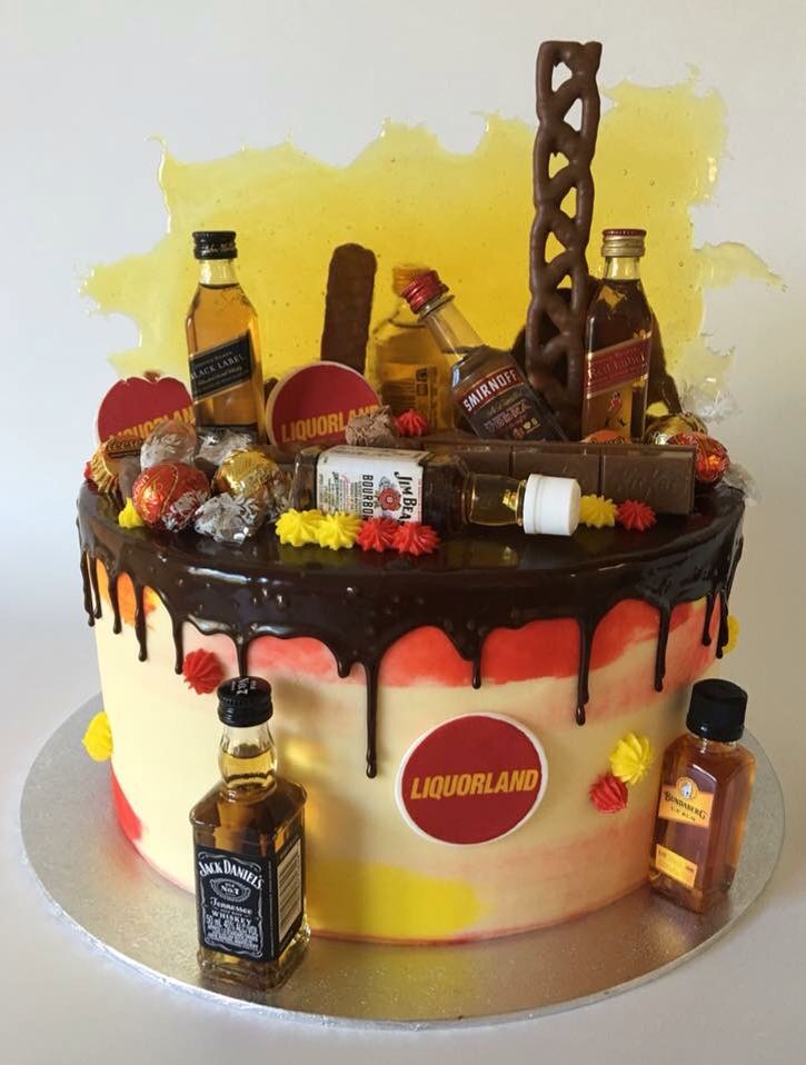 Birthday Cake with a Bottle of Liquor