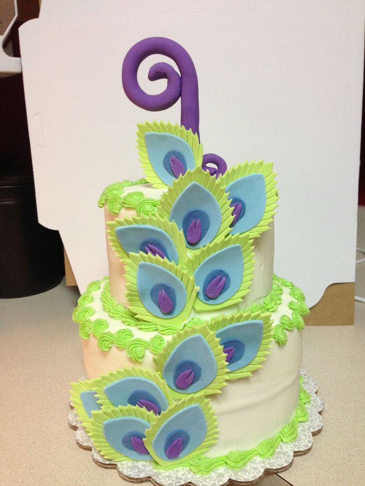 Birthday Cake with Peacock Feathers