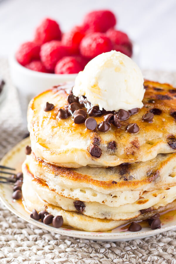 Fluffy Chocolate Chip Pancakes