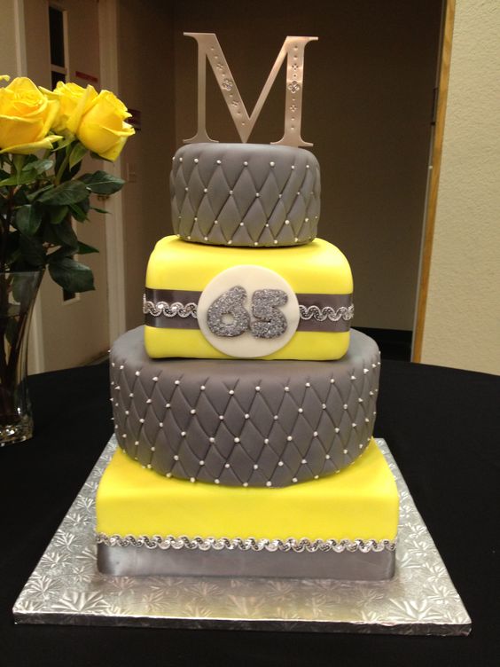 Gray and Yellow Birthday Cake