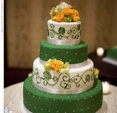 Green Yellow and White Wedding Cake