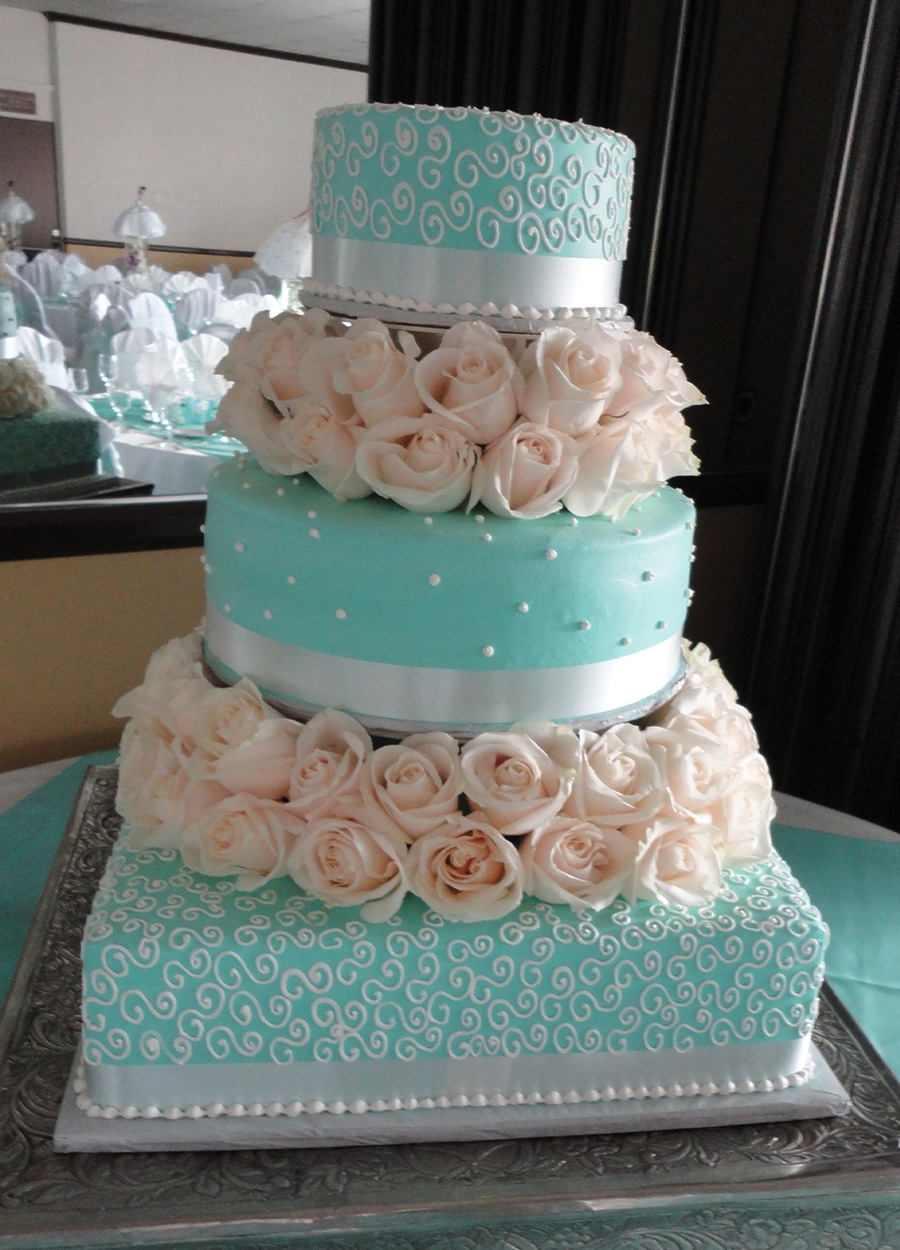 Light Blue and White Square Wedding Cakes