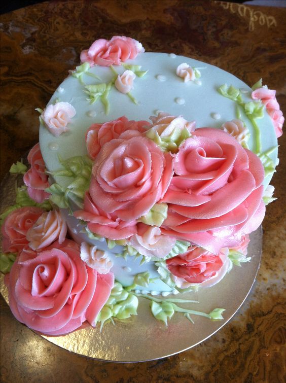 Light Blue Flower Buttercream Cakes