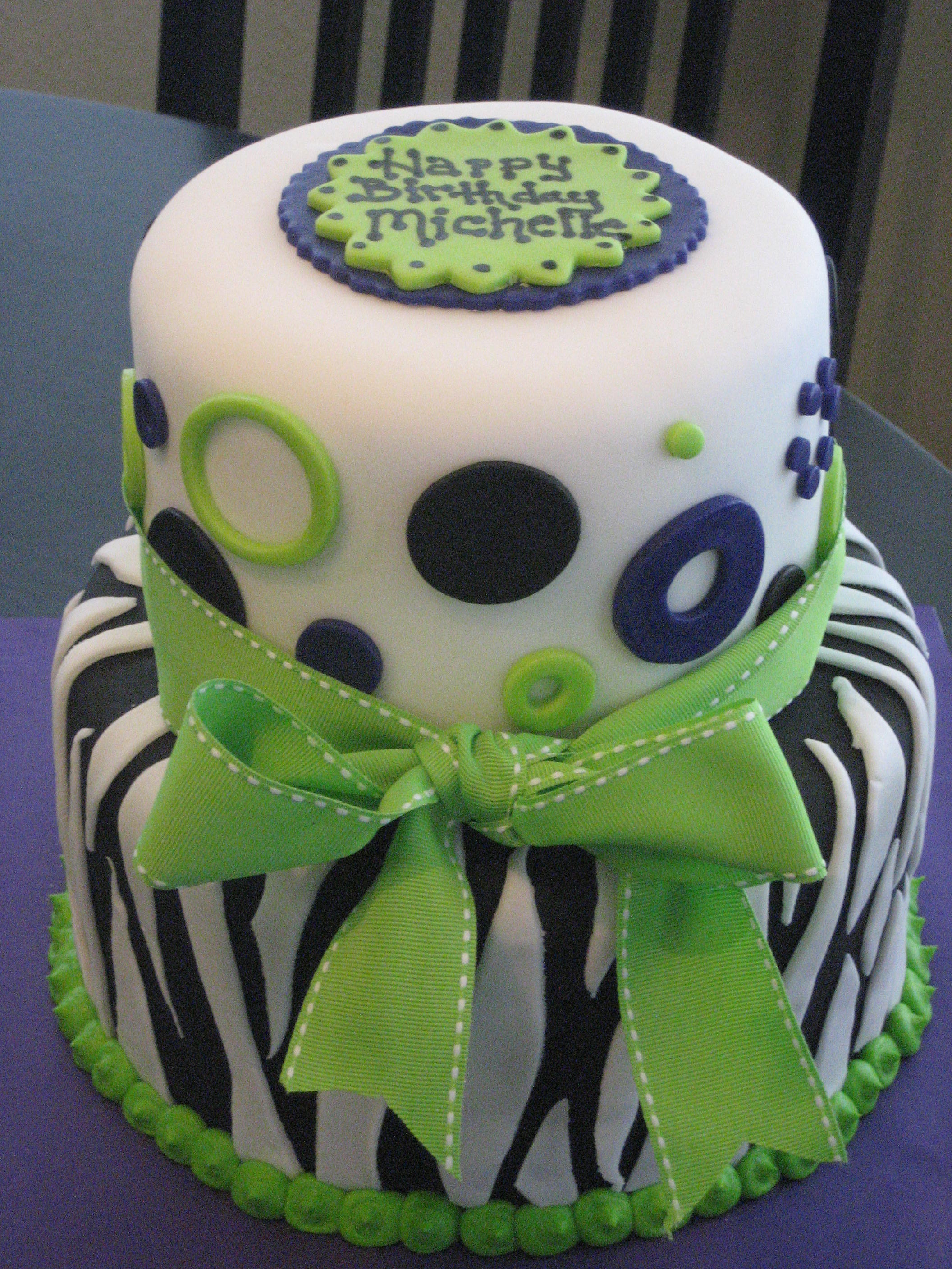 Lime Green and Purple Birthday Cake