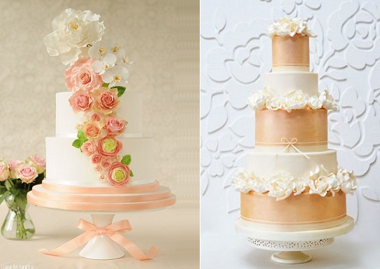 Peach Cream and Gold Wedding Cake