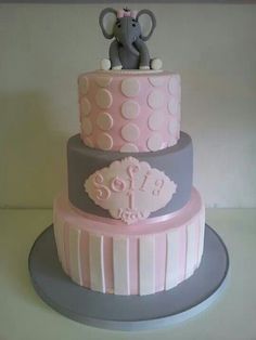 Pink and Grey Elephant Birthday Cake