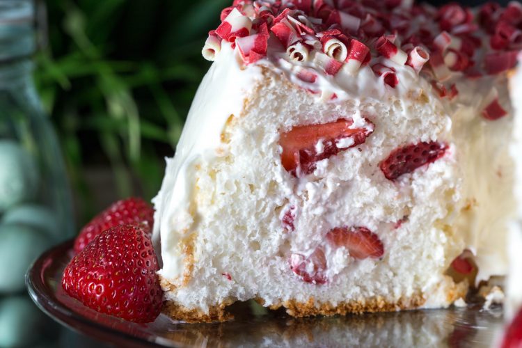 Strawberry Jello Angel Food Cake with Filling